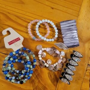 6 several stretch fashion braclets beads, stones, crystals, shell